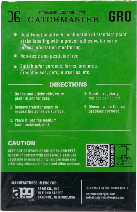 Catchmaster Dual Action Plant Labels 100 PK, Sticky Insect Trap Plant Stakes, for Live Plants Indoor Outdoor, Fruit Fly Trap, Glue Traps for Home, Farm, Garden, Hydroponics & Greenhouse, Pest Control