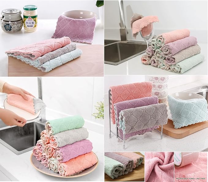 24 Pack Cleaning Cloth Kitchen Cloth, Dish Towels Super Absorbent Coral Velvet Dishtowels, Microfiber Premium Soft Tea Towels, Quick Dry Rags, Multipurpose Reusable Washcloths, Non-Stick Oil Cloths.