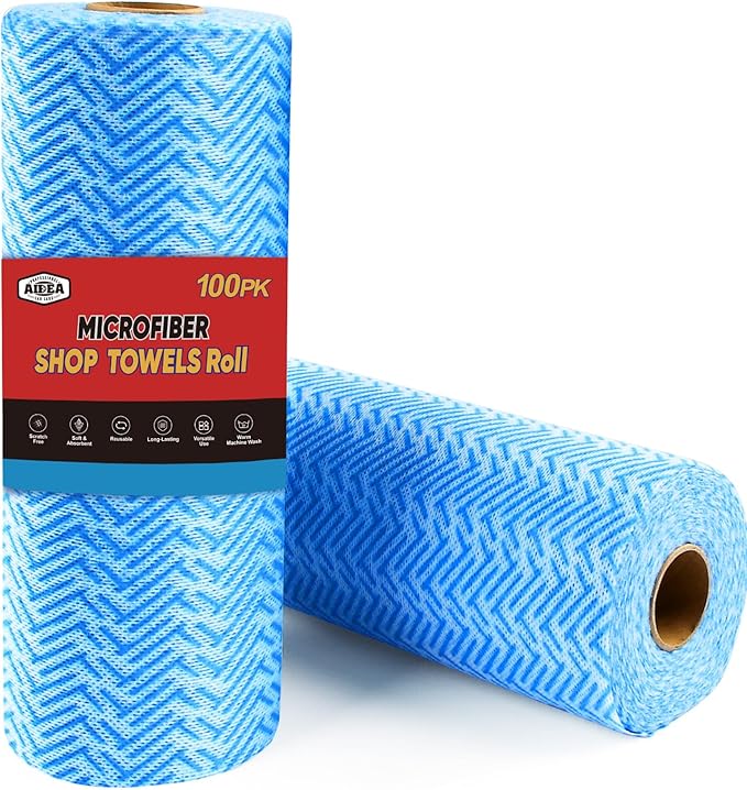 AIDEA Blue Shop Towels-2 Roll, All-Purpose Microfiber Blue Shop Towels, Lint-Free Cleaning Rags Microfiber Cloth, Reusable Paper Towels for Automotive, Mechanic, Workshops, House, Kitchen-11×9"