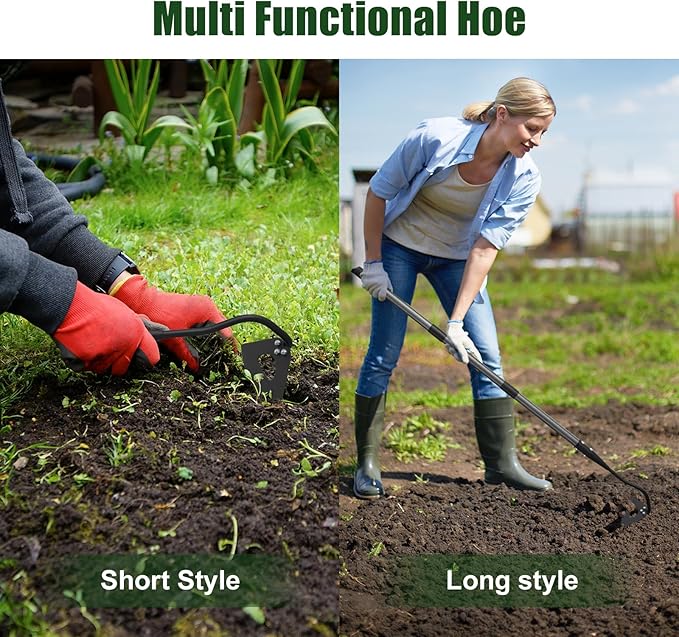 Hardened Hollow Hoe with Long Handle 48 inch Heavy Duty Garden Hoe Tool - Ergonomic Weeding Tool for Lawn, Yard & Farm, Rust-Resistant Steel with Comfort Grip, Easy Adjust & Storage
