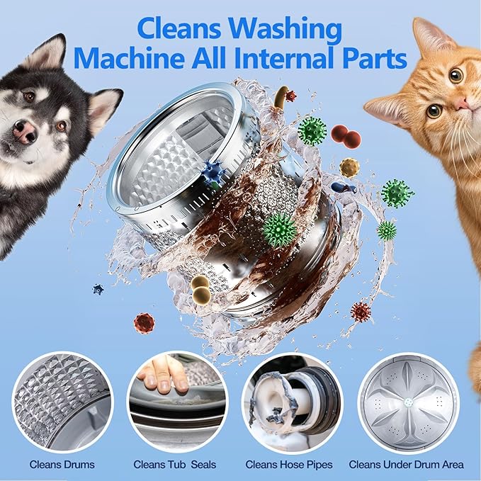 Washing Machine Cleaner-36Pack-18 Month Supply,Washer Machine Cleaner Tablets Formulated For Pet Owners,Easy Pet Hair Remover for Laundry,Compatible with HE, Top & Front Load Washer.Septic Safe