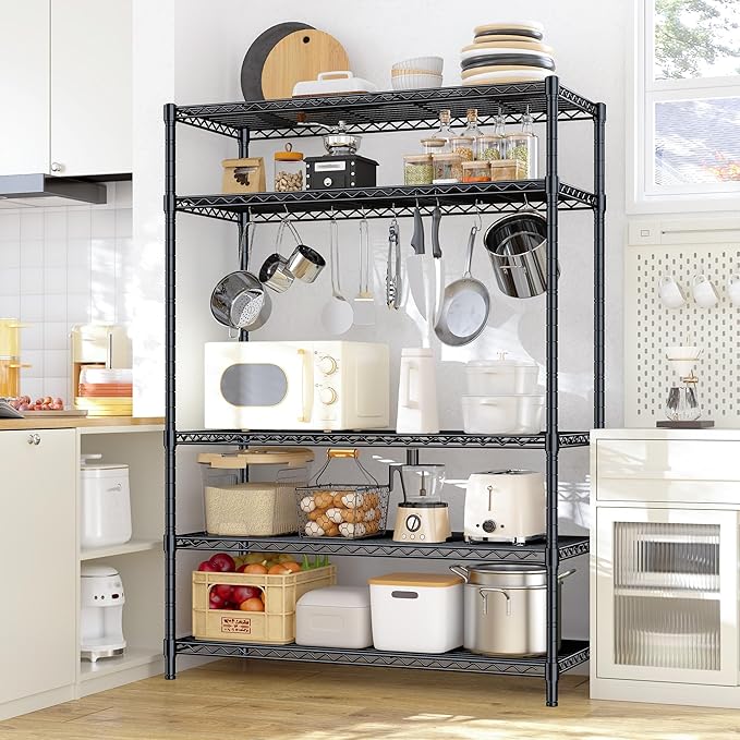 Romorgniz 5 Tier Storage Shelves 71"H Wire Shelving Adjustable Metal Shelving,1000LBS Pantry Shelves Sturdy Steel Wire Shelf for Kitchen Commercial Pantry Garage Warehouse ,71"H X35.5"W X13.8"D, Black
