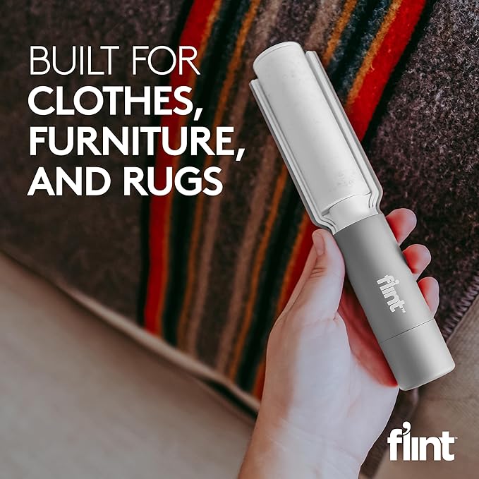 Flint Plus Retractable Lint Remover & Pet Hair Roller for Clothes – Refillable & Reusable Lint Roller with 70 Extra Sticky Tear-Off Sheets – Value Pack, Light Grey