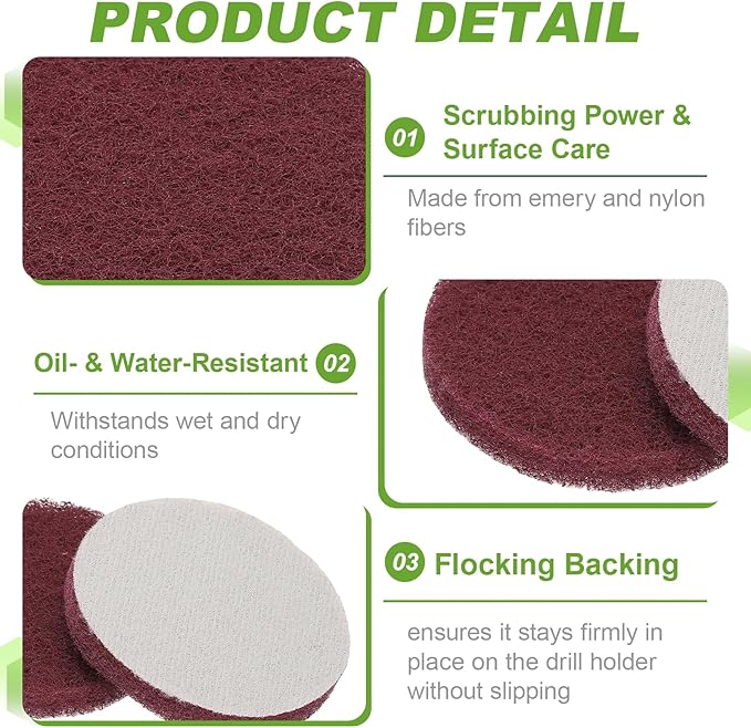 Power Scrub Pads, Scrubbing Pads 320 Grits Scouring Discs - Fitting for (Home Kitchen Cleaning - Drill Attachment - Scrubber Replacement) 20 Pcs & 3 Inch & Red