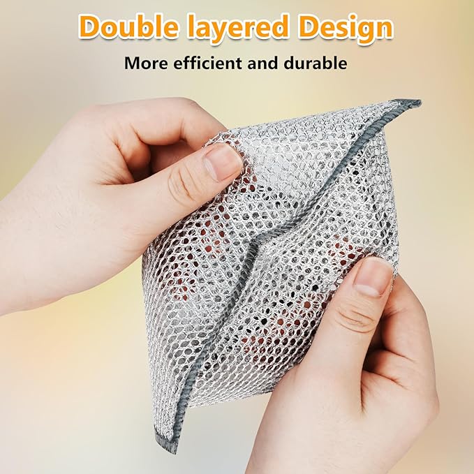 Extra-Large Size Multipurpose Wire Dishwashing Rag,Non Scratch Wire Dishcloth, Reusable Steel Wool Scrubber,Non-Scratch,Quick-Drying,Multi-Purpose for Kitchen,Bathroom Cleaning (10)
