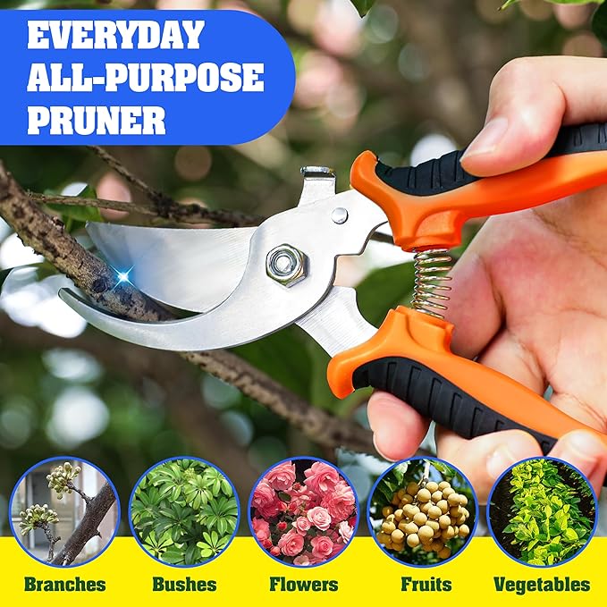 4 Pack Garden Pruning Shears, Stainless Steel Garden Shears, Gardening Shears, Garden Scissors, Clippers, Pruning Snips, Pruning Shears for Gardening Tools (Orange)