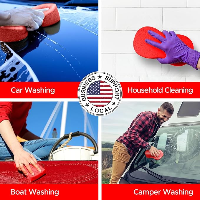 Multi-Purpose Sponges for Cleaning - Red 10 Pack, Large Sponges for Car Washing, Tile & Grout, Bulk Pack Sponge