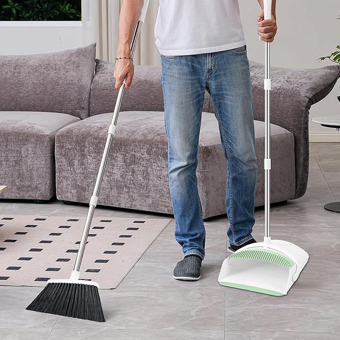 Broom with Dustpan Combo Set for Home 54-in Long Adjustable Handle Angle Broom and Dustpan Set with Dustpan Comb Teeth for Sweeping Pet Hair Food Dirt Kitchen