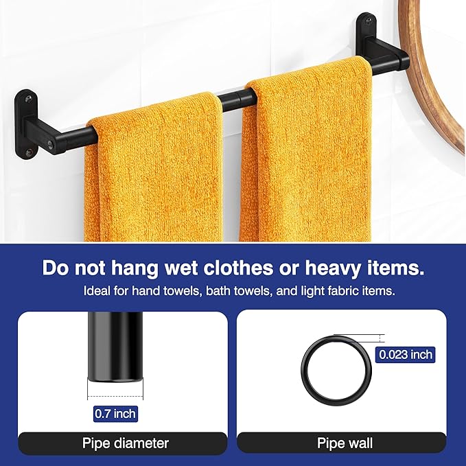 Powools Matte Black Towel Rack for Bathroom - 24" Rustproof Towel Holder, Sturdy Towel Bar Wall Mounted, Space-Saving Towel Hanger, Bathroom Accessories, Home Decor, Apparment Essentials