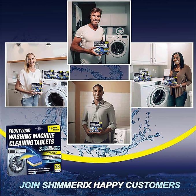 Washing Machine Cleaner Descaler 28 Pack - Designed for Front Loader Washer - Deep Cleaning Tablets For HE, Septic Safe Eco-Friendly Deodorizer, Clean Inside Drum & Laundry Tub Seal - 14 Month Supply