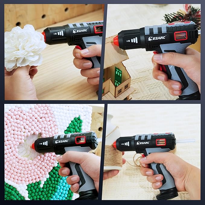 EZARC Cordless Hot Glue Gun with 30 Pcs Mini Glue Sticks, 15s Heating Fast Mini Glue Gun kit, Smart Power-Off, 2500 mAh Rechargeable Battery, DIY, Crafts, Decorations, Home Repairs, Gray