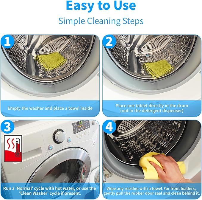 Washing Machine Cleaner Tablets - 24 Pack for Year-Round Deep Clean of Washer Machine, Suitable for HE, Top Load & Front Load Washer Cleaner, Grime & Build-Up, Septic Safe,Eco-Friendly