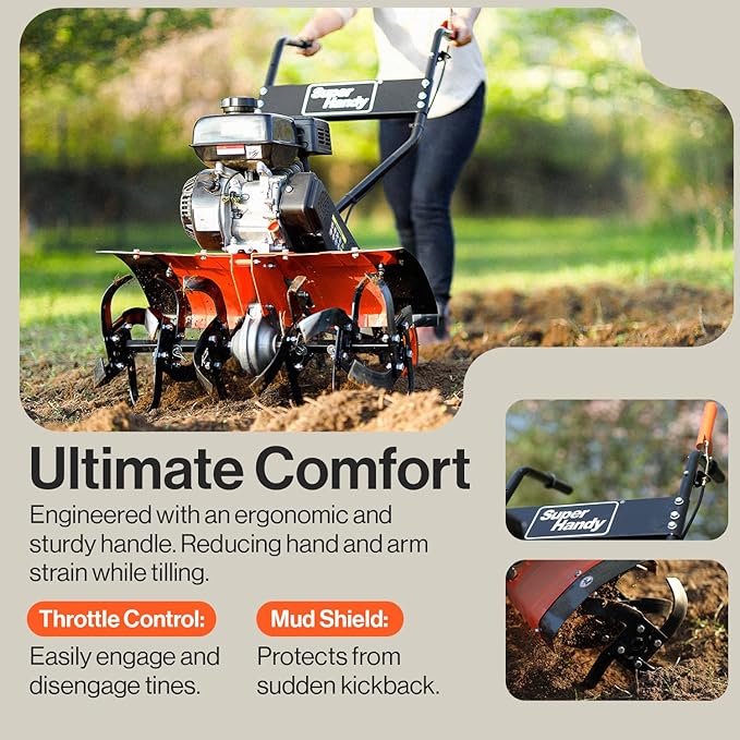 SuperHandy Tiller Cultivator – 7HP 209cc Engine, Adjustable Tilling Width & Depth, Heavy-Duty Steel Tines for Garden Soil Prep, Landscaping & Weed Removal (Front Tine Tiller)