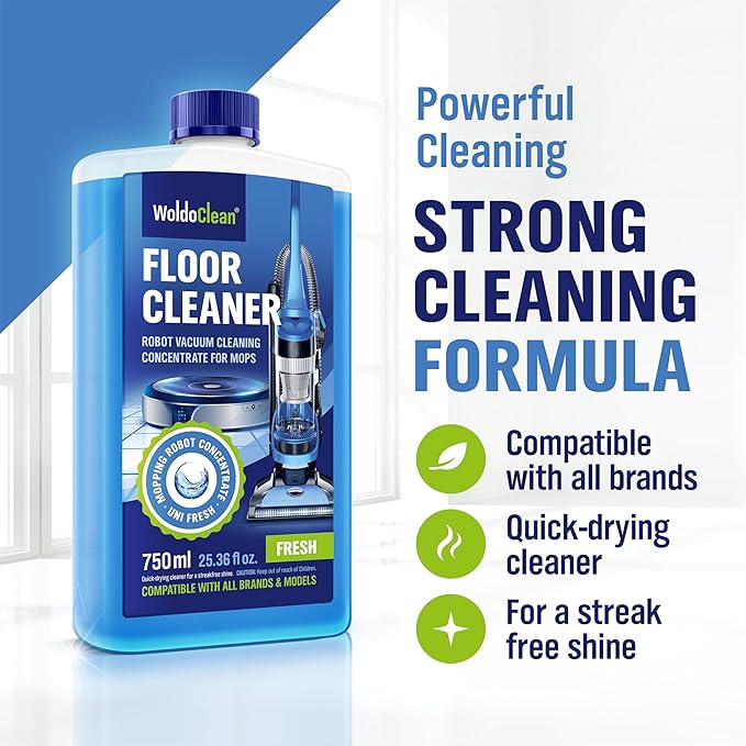 WoldoClean Floor Cleaner Solution for Robot Mops 25.36 fl.oz - Concentrate Makes 40 Gallons, compatible with Roborock, Dreame, Roomba, Tineco