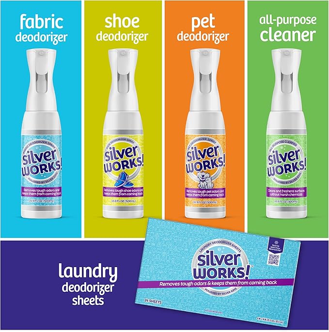 SilverWorks! Deodorizer Laundry Odor Eliminator For Clothes - Natural Silver Ion Infused Washer Sheets - Laundry Deodorizer Odor Eliminator - Lasting Laundry Odor Remover Dryer Deodorizer –24 Loads