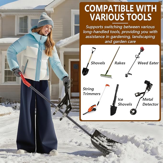 KJX Upgraded Shovel Handle Extension, Ergonomic Snow Shovel Handle Replacement, Back Saver Attachment Universal Fit for Weed Eater, Rakes, String Trimmers, Shovels and More Yard Tools