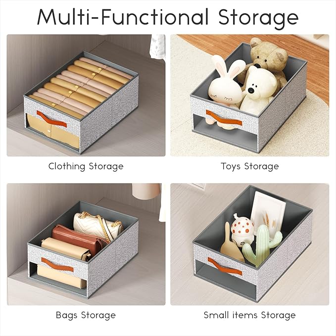 Homsorout Drawer Organizers and Storage - 12 Pack Foldable Pants Organizer with Clear Window & Handles, Fabric Closet Organizer for Clothes, Jeans, Sweaters, Towels, T-shirt, Scarf (Ant Light Gray)