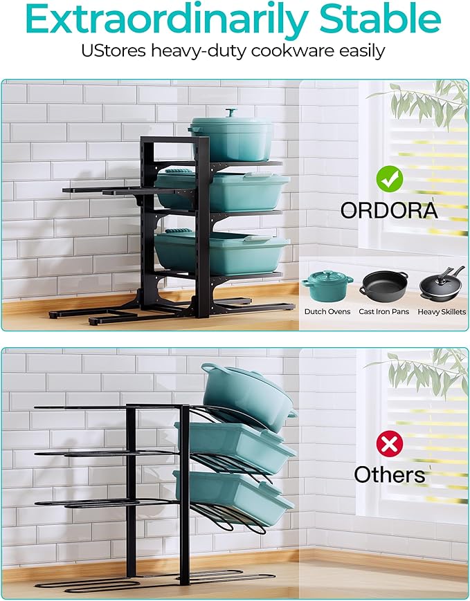 ORDORA 6-Tier Pots and Pans Organizer under Cabinet, Kitchen Cabinet Organizers and Storage, Heavy Duty Pots and Pan Storage Rack Organizer inside Cabinet, Adjustable Pot Rack