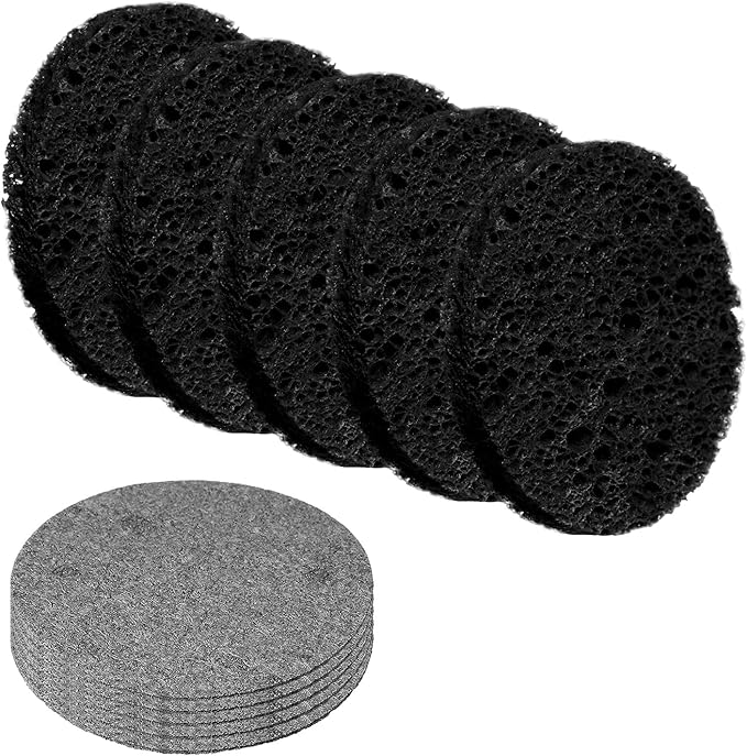 uxcell 10Pcs Cellulose Sponges, Round Kitchen Clean Sponges Non-Scratch Compressed Dish Scrubber for Kitchen Household Cookware Bathroom Cleaning & DIY, Black
