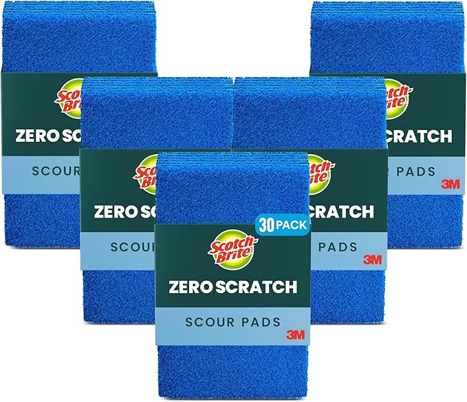 Scotch-Brite Zero Scratch Scouring Pad, Effective + Gentle Dish Scrubber for Household Cleaning, 30 Scrub Pads for Dishes, Nonstick Pots and Pans, Glass, Tubs, Showers, Reusable & Durable