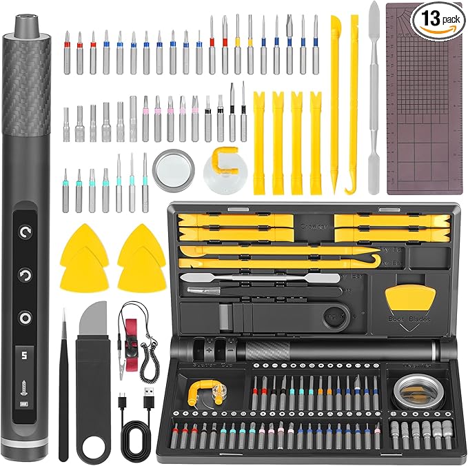Electric Screwdriver Set, 71-in-1 Cordless Precision Screwdriver with LED Light, 5 Torque Settings (Max 0.6 N·m), 42 Magnetic Bits, Repair Tool Kit for Laptop, Phone (Elec-71 in 1)