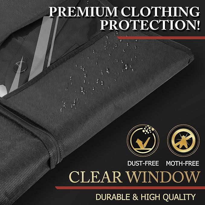 Hleelomi 40-inch Suit Bag Garment Bag for Travel and Storage, Garment Bags for Hanging Clothes with Zipper and Visible Transparent Window,1 Pack，Black