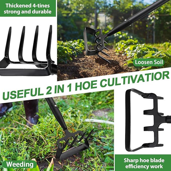 Garden Hoe Weeding Tool, Heavy Duty 73" Long Handle Stirrup Hoe Cultivator, 2 in 1 Action Scuffle Hula Push Pull Hoe Manual Weeder for Gardening Landscaping Loosening Soil Removing Grass