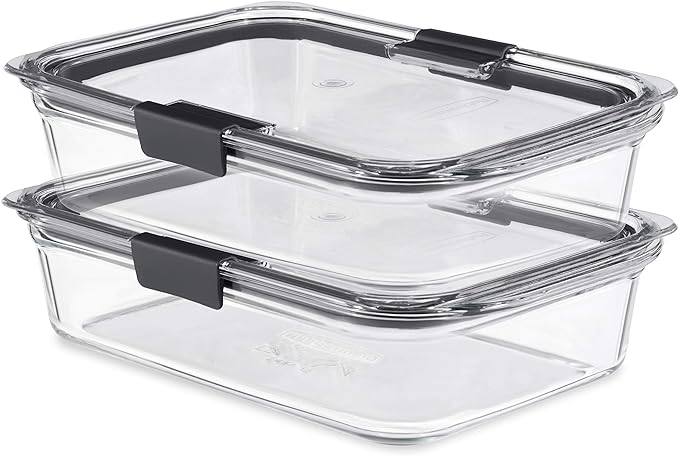 Rubbermaid Brilliance Glass Food Storage Containers, 8 Cup, Set of 2, BPA-Free, Leak-Proof, Clear