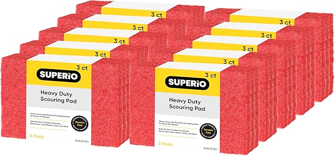 Scouring Pad Non-Scratching Scrubber Non-Scratch Cleaning Scrub Pads Heavy Duty Scouring Pad Reusable Kitchen Scrubbing Pad Pack of 30 Red, by Superio