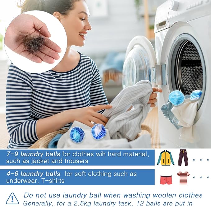 Blulu 12 Pieces Pet Hair Remover for Laundry Dryer Balls Reusable Washing Machine Hair Catcher Pet Dog Cat Catcher Lint Remover (Blue Set)