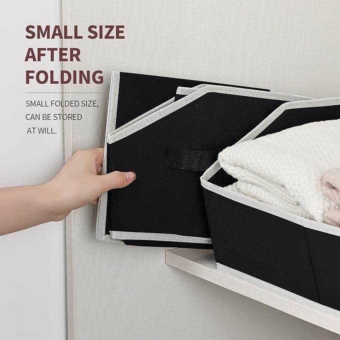 Large Closet Organizers and Storage Bins - 3 Pack Trapezoid Storage Baskets for Shelves, Foldable Fabric Baskets with Handles Ideal for Closet, Basket, Wardrobe and Shelf Storage, Black
