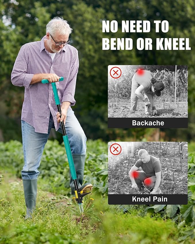 Breeze Touch 39" Weed Pulling Tool, 3-Claw Detachable Weed Puller Tool with Long Handle, Heavy Duty Stand Up Weeder Weeding Tool for Lawn, Yard, Garden, Crabgrass, Dandelion Picker, Weed Remover