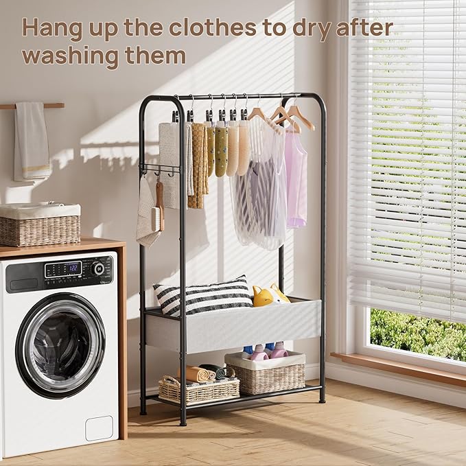 Golpart Freestanding Metal Garment Rack - Heavy Duty Coat & Clothes Hanger for Hanging/Drying, Portable Closet Storage for Laundry Room/Bedroom, Black