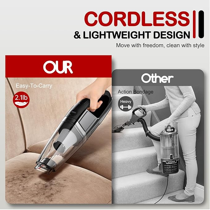 BSRCO Handheld Vacuum Cordless, 30 Min Runtime & USB-C, 8KPa Strong Suction, 1.43lbs Lightweight with LED Light, for Car Seats, Home & Pet Hair Quick Cleanup