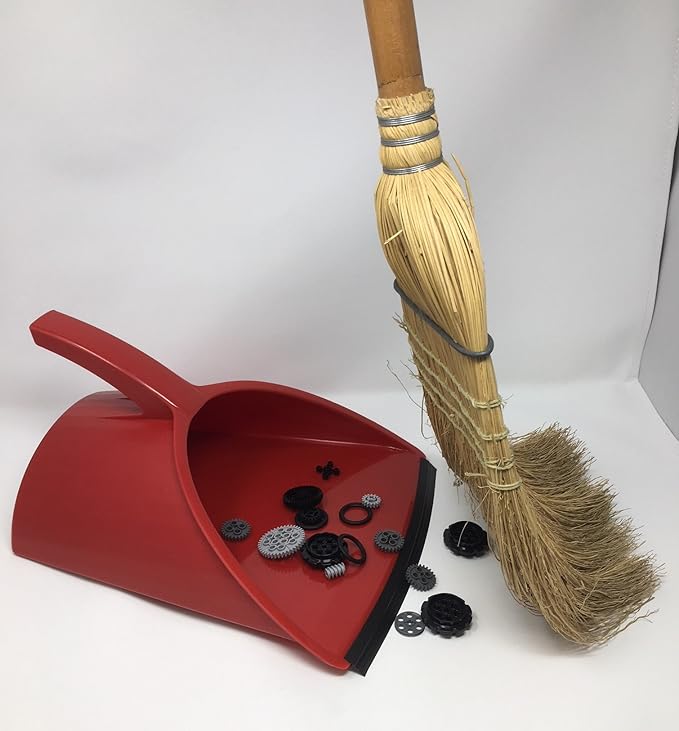 Handy Pan- RED - Large Capacity Recycled Plastic Heavy Duty Dust Pan! Made in USA! Great for Home, Shop, Garage, Waterproof, Stackable, Stands Upright. Unique Rubber Edge gets Debris in! Handypan