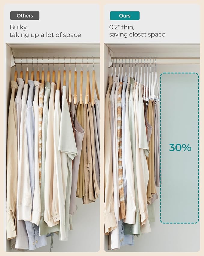 SONGMICS 20 Pack Pants Hangers, 16.7 Inches Long Velvet Trousers Hangers with Adjustable Clips, Heavy-Duty, Non-Slip, Space-Saving for Pants, Skirts, Coats, Dresses, Tank Tops, White UCRF012W20