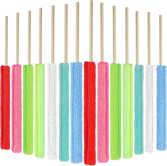 14 Pcs Microfiber Detail Duster Sticks,Small Dust Brush for Tight Spaces,Disposable Crevice Cleaning Tool,Microfiber Mini Fan Cleaner Duster for Vent,Window,Car,Home & Office