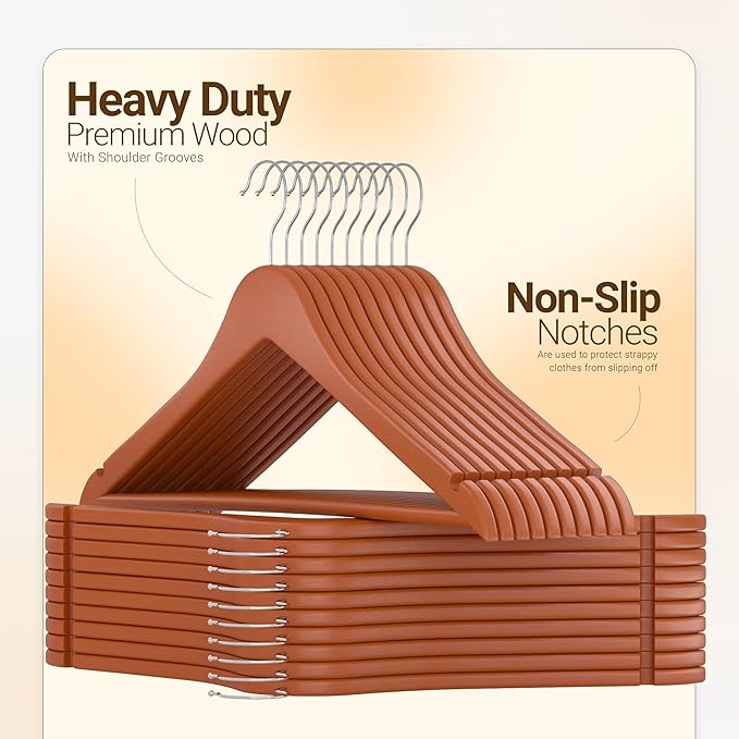 Utopia Home Premium Wooden Hangers 20 Pack - Durable & Slim Coat Hanger - Suit Hanger with 360-Degree Rotatable Hook - Wood Hangers with Shoulder Grooves (Cherry Color)