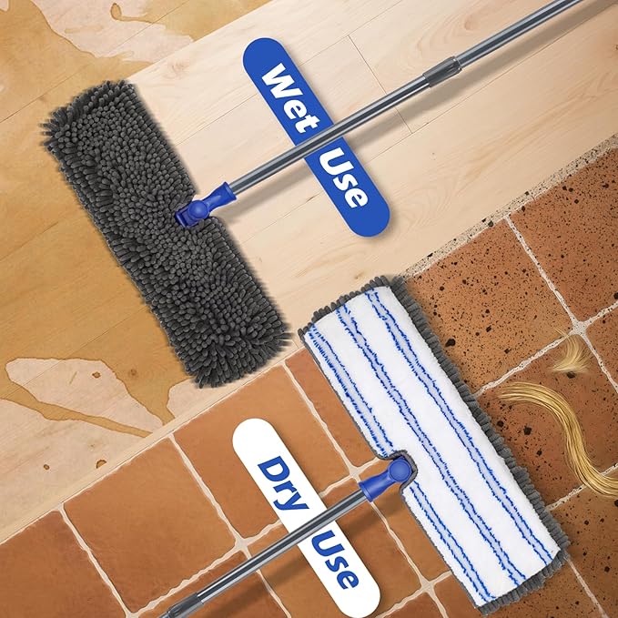 Two Sided Dust Mop Floor Cleaning System, MASTERTOP 360 Microfiber Mop with Stainless Steel Handle,Wet Dry Mop,Flat Flip Mops for Hardwood, Laminate, Vinyl, Tiles,4 Washable Mops Pads