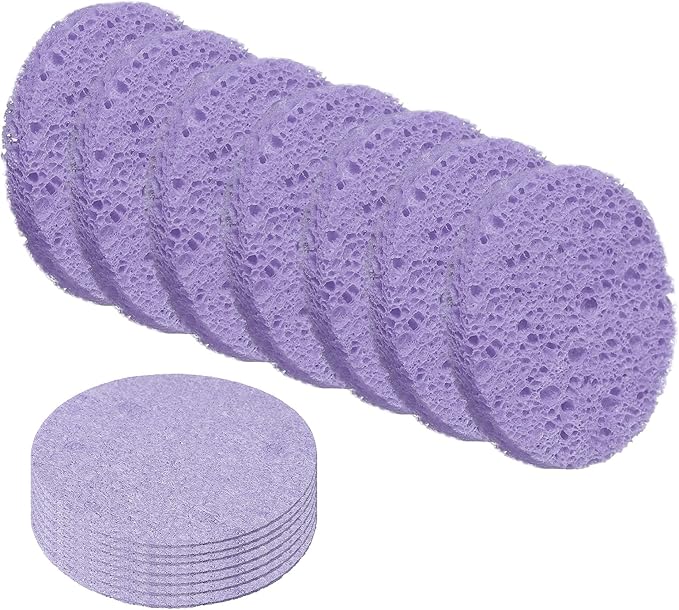 uxcell 20Pcs Cellulose Sponges, Round Kitchen Clean Sponges Non-Scratch Compressed Dish Scrubber for Kitchen Household Cookware Bathroom Cleaning & DIY, Purple