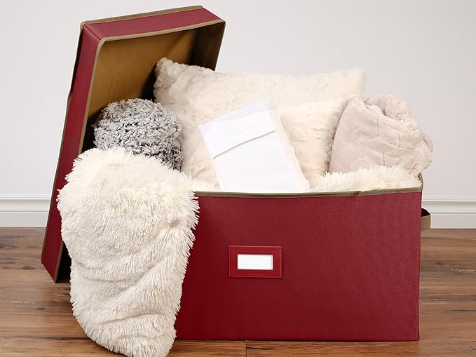 Covermates Keepsakes - Storage Box - Heavy Duty Polyester - Reinforced Handles - ID Window - Indoor Storage - Closet Storage, Red