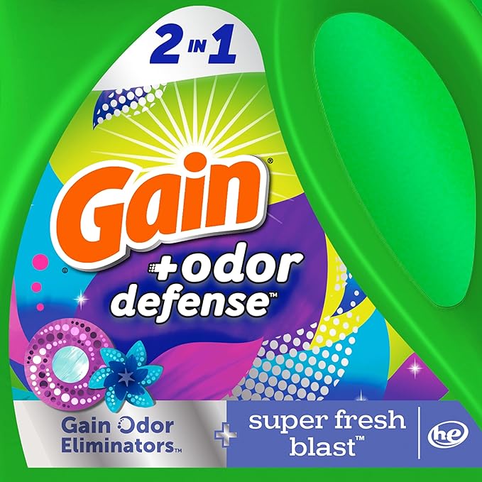 Gain Odor Defense Liquid Laundry Detergent, Super Fresh Blast Scent, 88 fl oz, 61 loads, 2 in 1, Laundry Detergent Liquid Soap, HE compatible