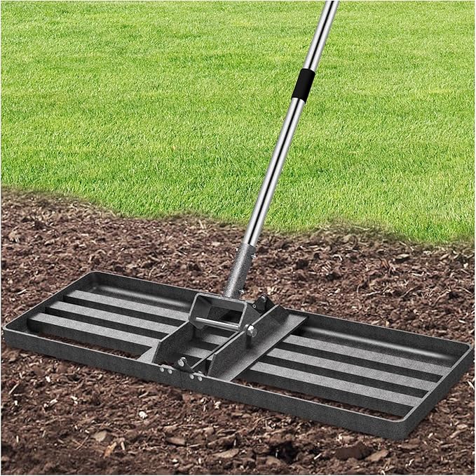 Lawn Leveling Rake 30x10 inch with Stainless Steel Rod and Carbon Steel Head - Heavy Duty Yard Leveler for Grass Soil Sand Dirt Topsoil Fertilizer Distribution Garden Farm