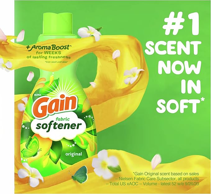 Gain Laundry Fabric Softener Liquid, Original Scent, 41 Fl Oz, 48 Loads, He Compatible, Pack Of 4, (Packaging May Vary)