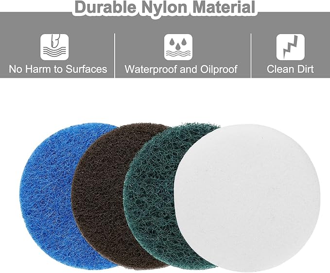 uxcell 16 Pcs 5 Inch Nylon Hoop Scrubbing Pad 120/240 Grits Scrubber Scouring Pads Hoop and Loop Surface Conditioning Drill Scuffing Disc, Green/Brown/Blue/White