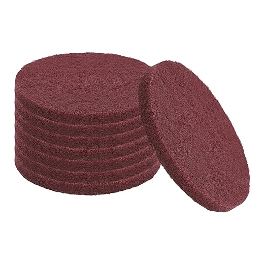 uxcell 8Pcs Scrubber Scouring Pad, 5 Inch 400 Grits Drill Power Brush Hoop and Loop Scrub Pads Discs Polishing Pad for Household Furniture Automotive Cleaning, Red