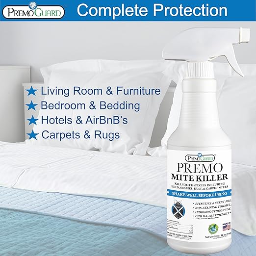Premo Guard Natural Mite Spray – 32 oz Bottle – Plant Based Treatment for Dust, Spider, Carpet, Bird, Rat Mites – Safe for Families, Pet, Home, Bedding & Furniture When Used As Directed