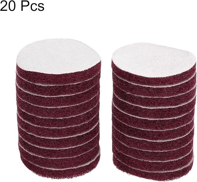 HARFINGTON 20pcs Scrubber Scouring Pads 400 Grits 3 Inch Drill Power Brush Hoop and Loop Surface Conditioning Disc Drill Scuffing Disc Scrub Pads for Home Kitchen Cleaning, Red