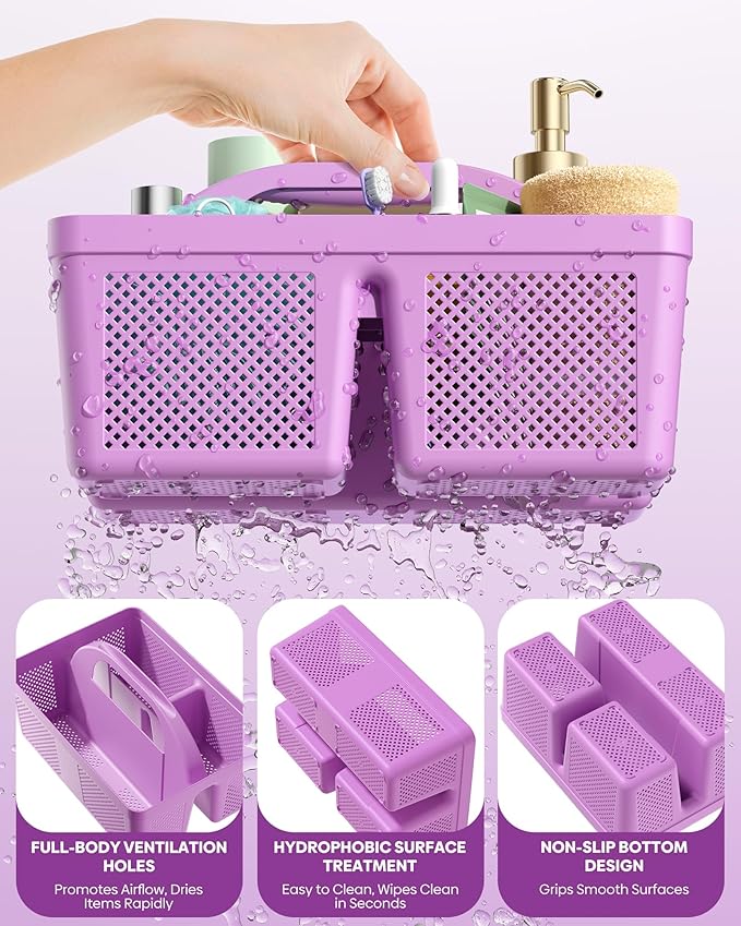 4 Pack Portable Shower Caddy, Integrated Handle, Reinforced Plastic, Organizer Storage Bathroom Supplies and Beauty Products, Cleaning Supplies, Shower Basket for Home, Dorm, Shelf and Cabinet