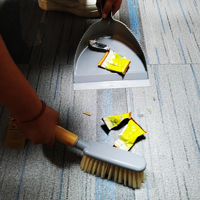 Dustpan and Brush Set -Small Broom Dustpan Set, Hand Broom and Dust Pan for Pet, Car, Dorm, Comping (Gray)
